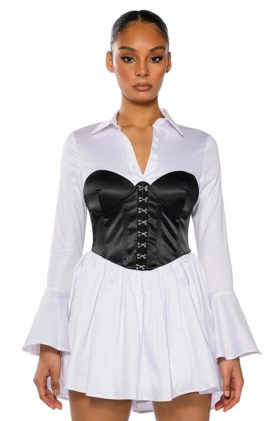 Mini Dresses * | Back To Business Corset Mini Dress White Black