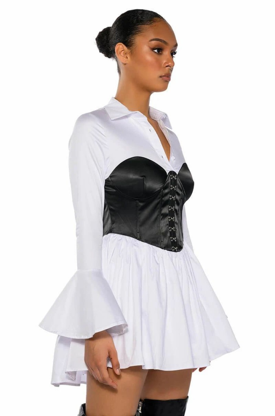 Mini Dresses * | Back To Business Corset Mini Dress White Black