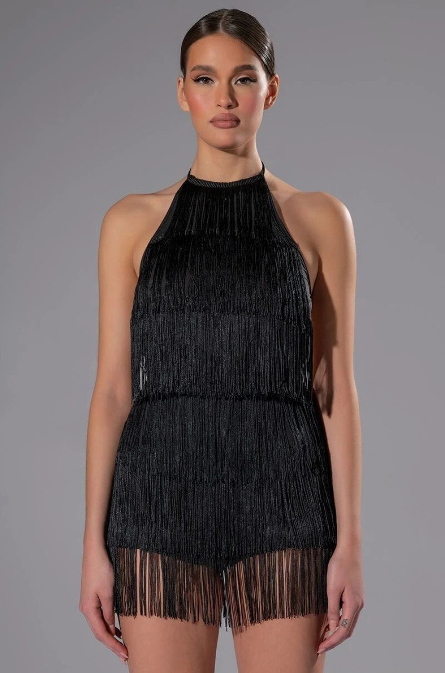 Sexy Dresses * | Shake Something Fringe Mini Romper Black