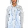 Mini Dresses * | The Last Word Lace Up Denim Hoodie Mini Dress Light Blue