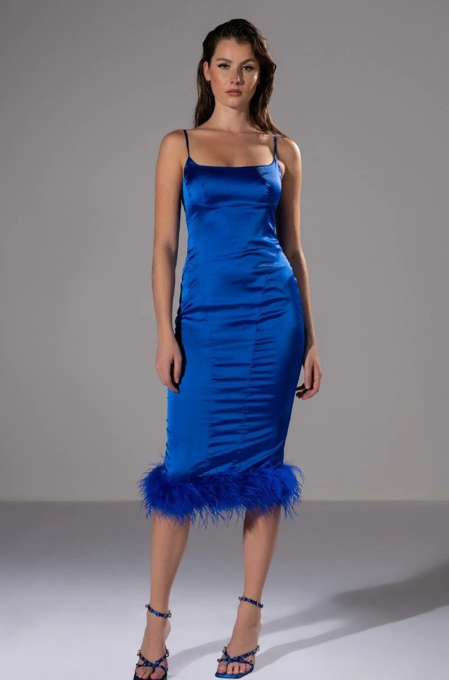 Sexy Dresses * | Isla Feather Detail Midi Dress Royal Blue