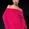 Party Dresses * | Gemma Off The Shoulder Voluminous Sequin Mini Dress Pink