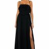 Little Black Dresses * | La Flor Maxi 3D Rose Dress With Slit Black