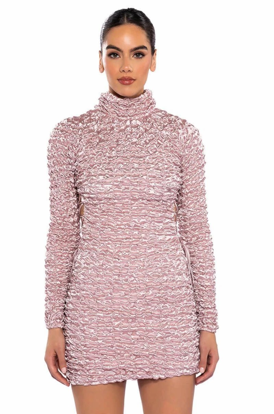 Sexy Dresses * | Beautiful Soul Bubble Stretch Long Sleeve Mini Dress Mauve