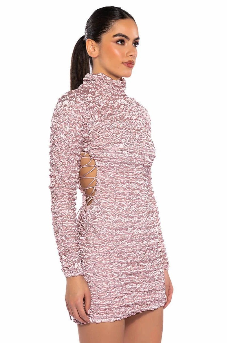 Sexy Dresses * | Beautiful Soul Bubble Stretch Long Sleeve Mini Dress Mauve