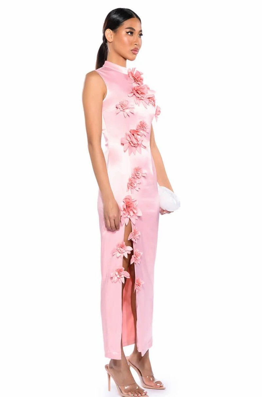 Party Dresses * | Genevieve Floral Maxi Dress With Slit Pink