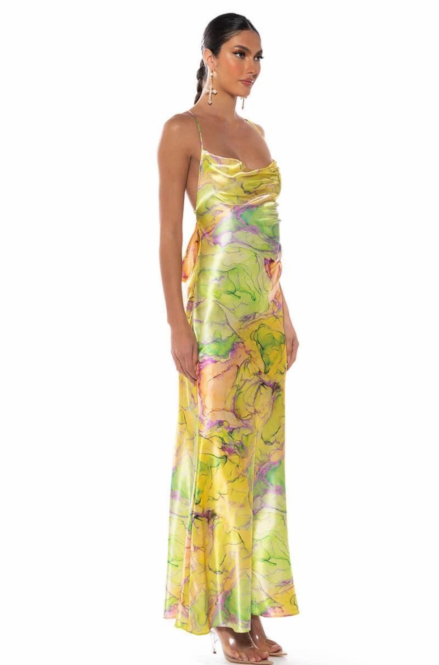 Sexy Dresses * | Going Up Satin Maxi Dress In Lime