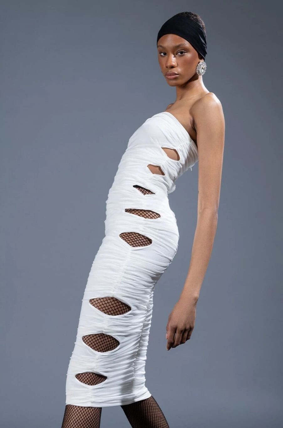 Sexy Dresses * | All Ruched Up Mesh Midi Tube Dress White