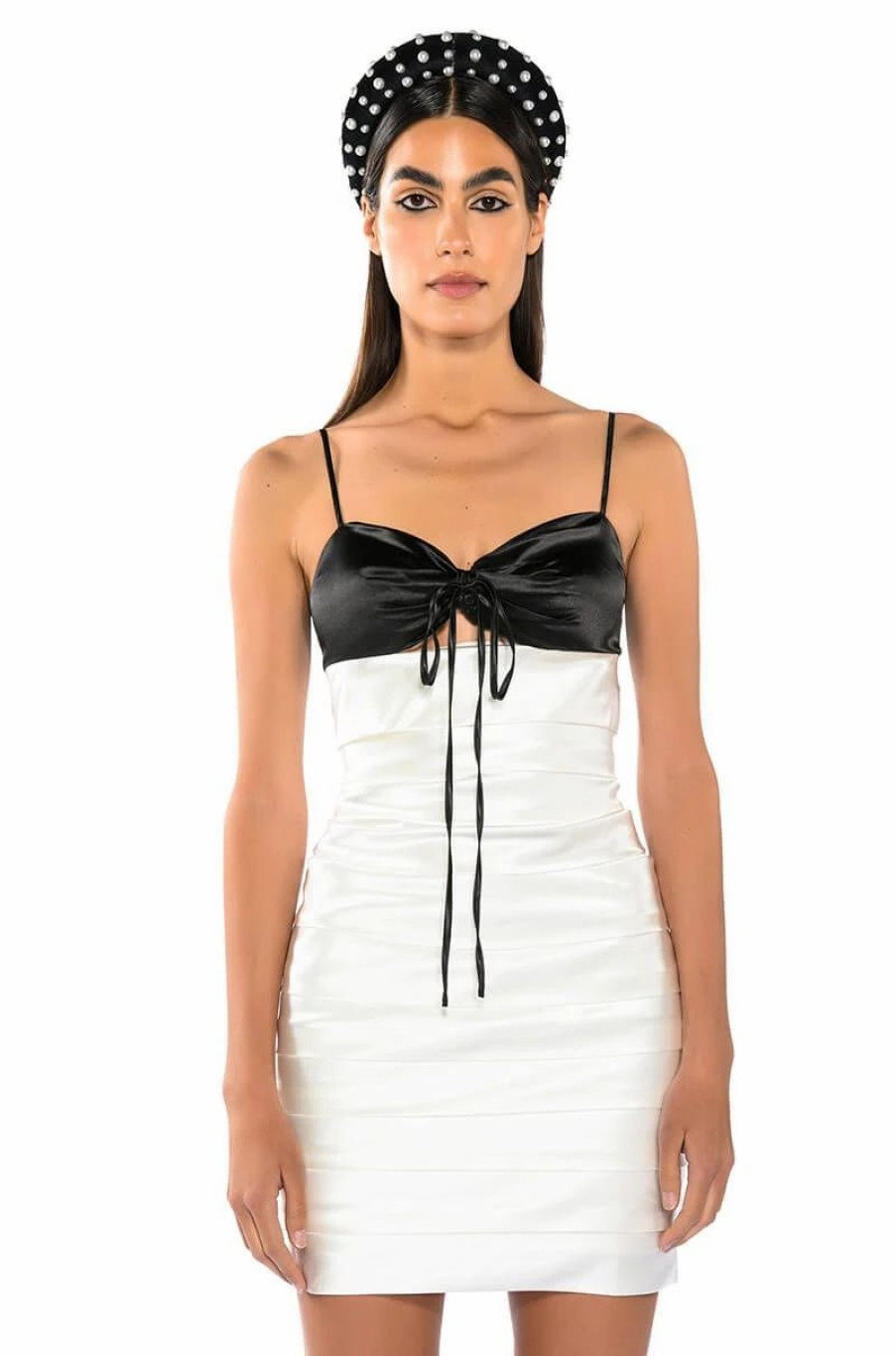 Mini Dresses * | Gallery Hopping Layered Satin Mini Dress White Black