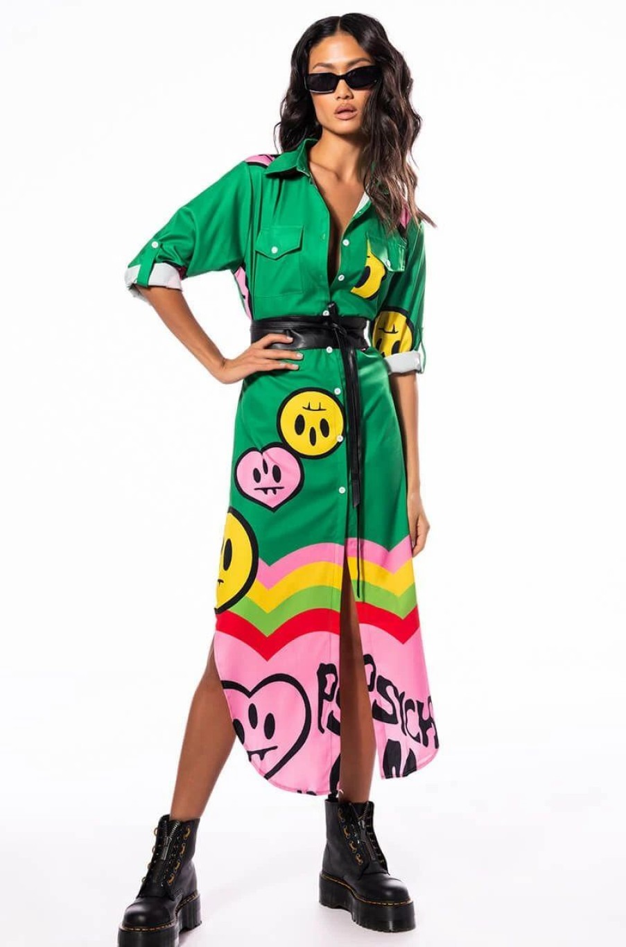 Maxi Dresses * | Art Show Button Down Maxi Dress Green Multi