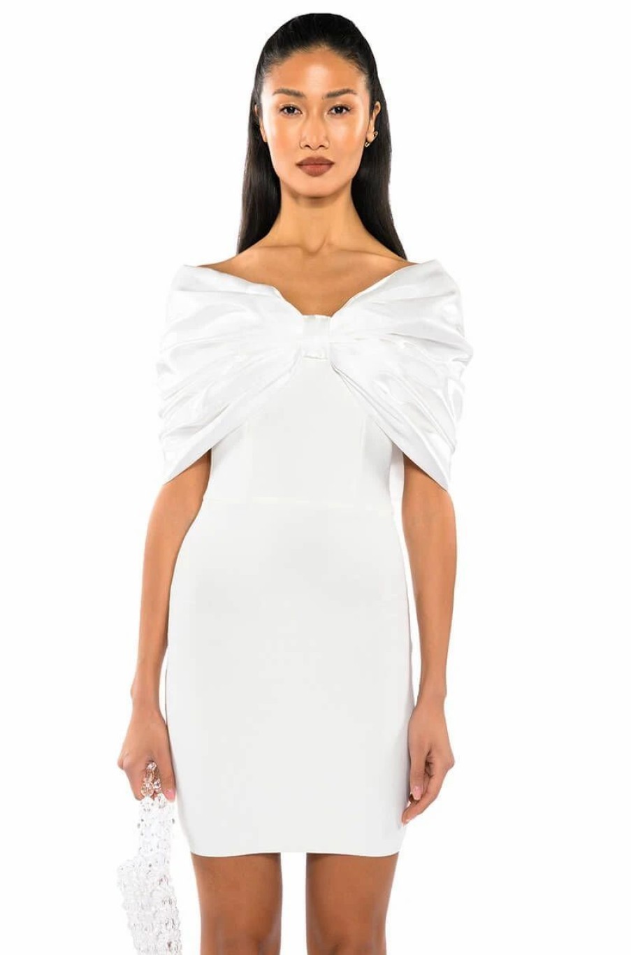 Mini Dresses * | Zuri Statement Bow Bandage Mini Dress White