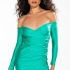 Sexy Dresses * | Star Stretch Long Sleeve Ruched Mini Dress In Green