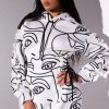 Mini Dresses * | Brooklyn Abstract Scuba Sweatshirt Dress White Black