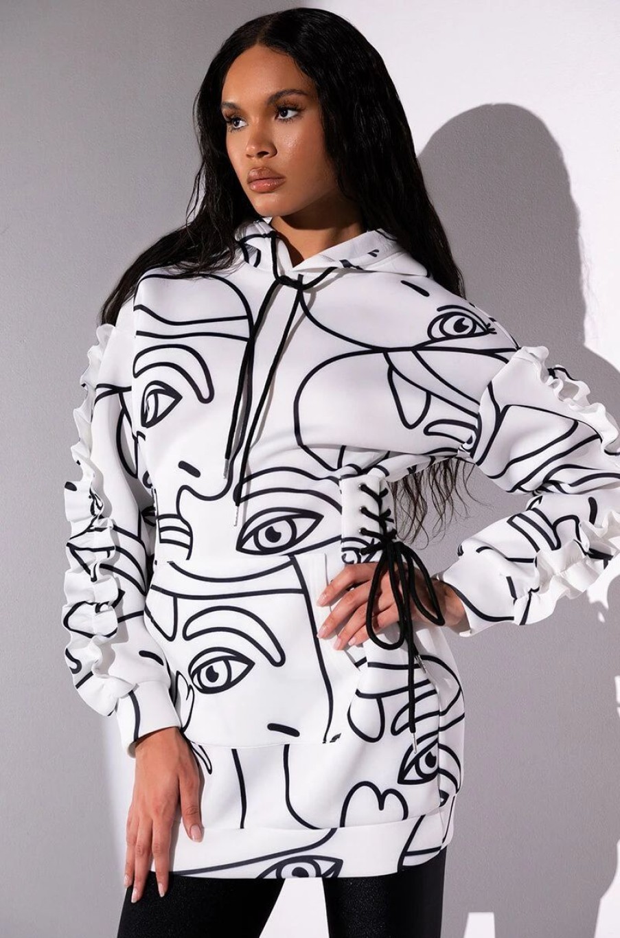 Mini Dresses * | Brooklyn Abstract Scuba Sweatshirt Dress White Black