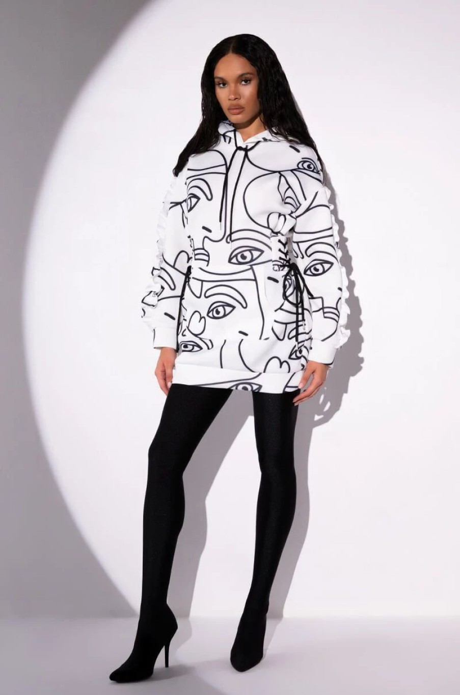 Mini Dresses * | Brooklyn Abstract Scuba Sweatshirt Dress White Black