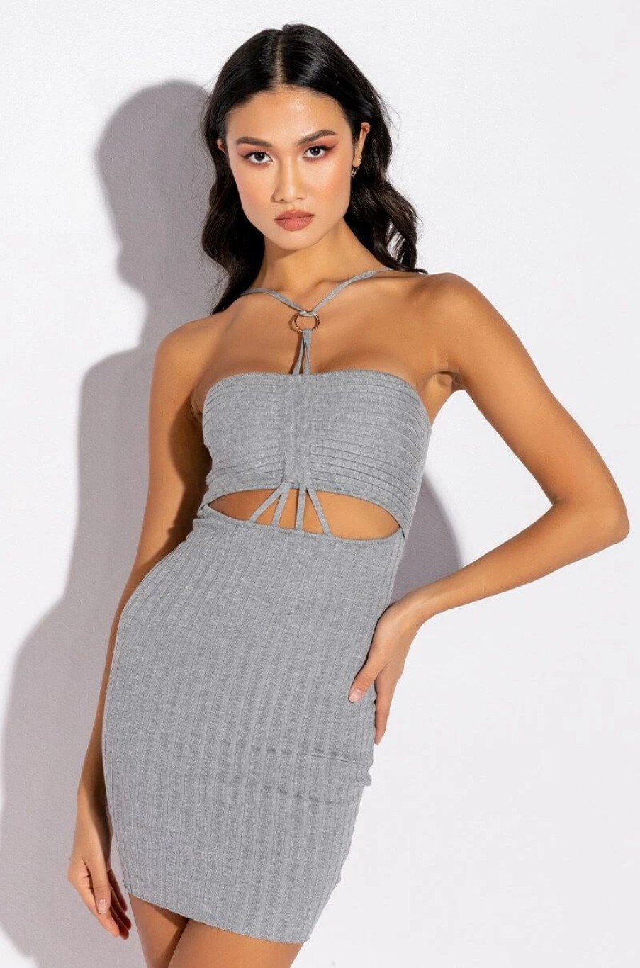 Sexy Dresses * | My Way Halter Mini Dress Heather Grey