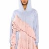 Mini Dresses * | Lou Lou Ruffle Detail Hoodie Dress Grey Multi