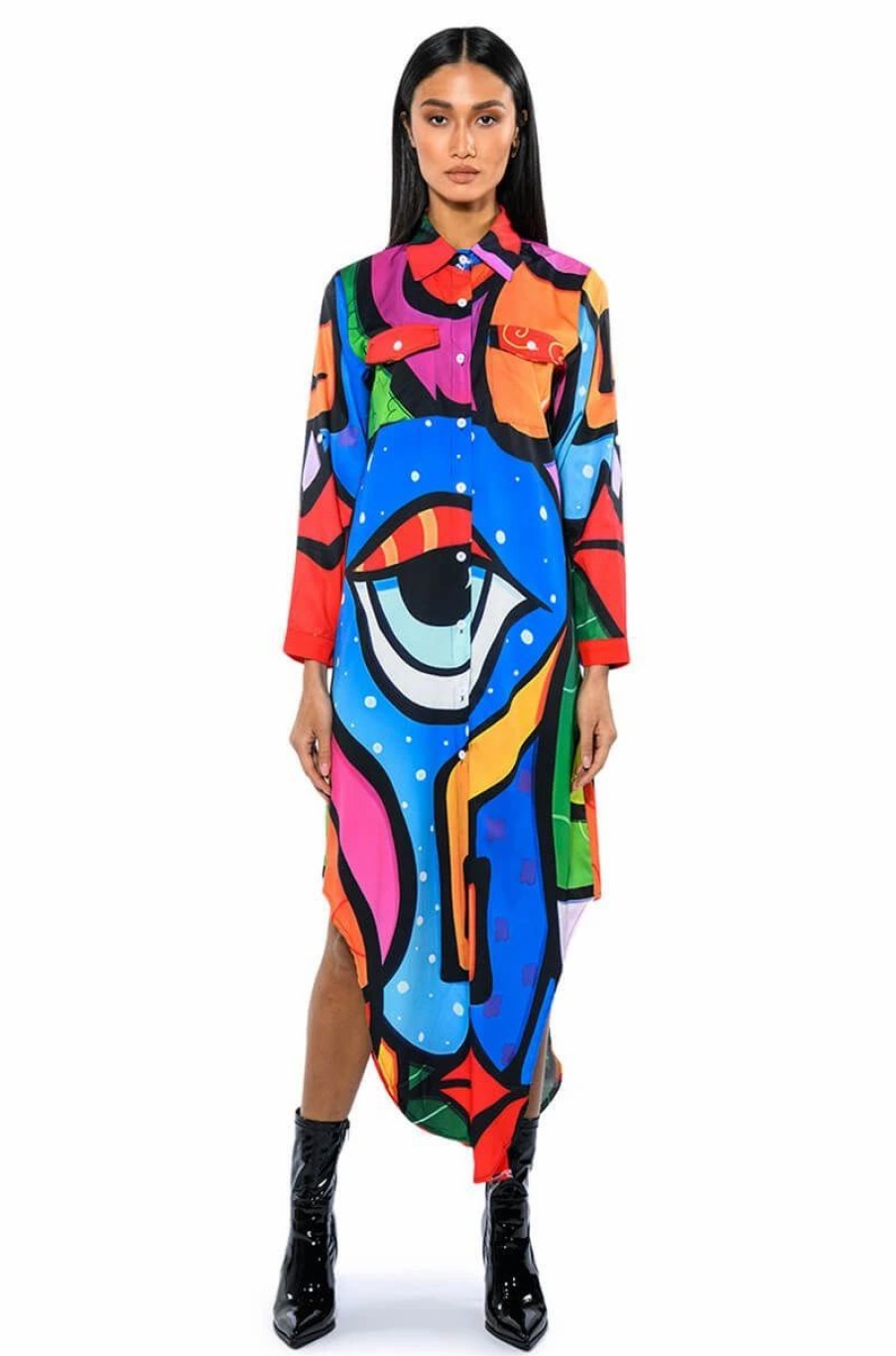 Maxi Dresses * | Wanderlust Button Down Maxi Dress Blue Multi