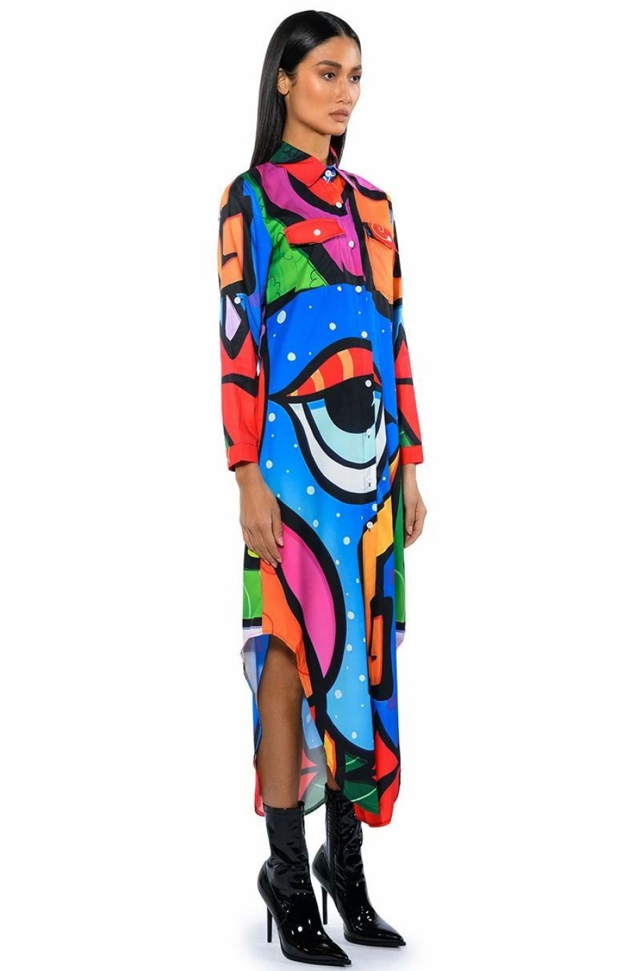 Maxi Dresses * | Wanderlust Button Down Maxi Dress Blue Multi