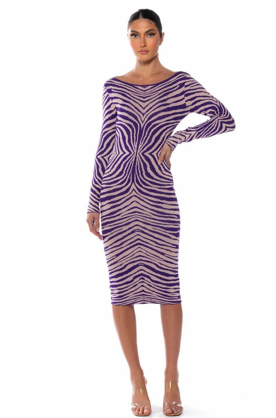 Sexy Dresses * | Endless Feelings Printed Knit Midi Dress Purple Multi