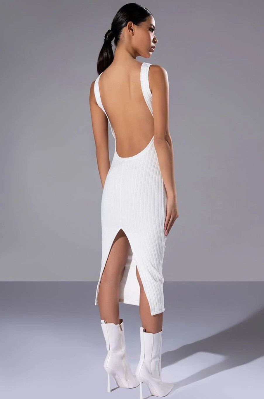 Sexy Dresses * | Pop Out Backless High Neck Knit Midi Dress White