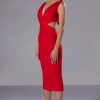 Sexy Dresses * | Always A Slay This Way Low V Neck Midi Dress Red