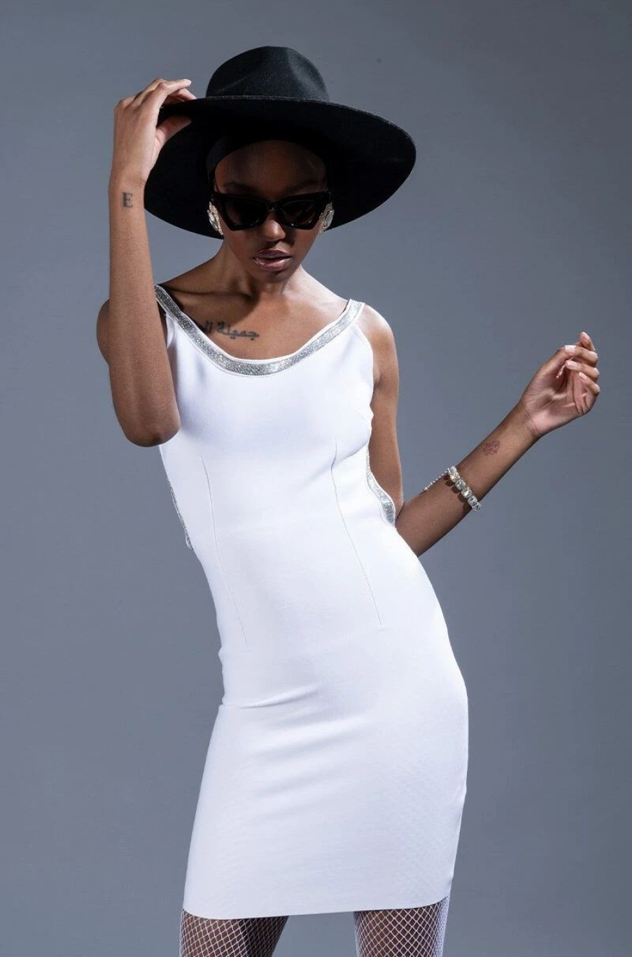 Sexy Dresses * | Chic Chick Bandage Knit Low Back Rhinestone Detail Mini Dress White