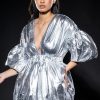 Sexy Dresses * | Superstar Metallic V Neck Mini Dress In Silver