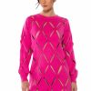 Party Dresses * | Diamond Cut Oversized Sweater Dress Fuchsia