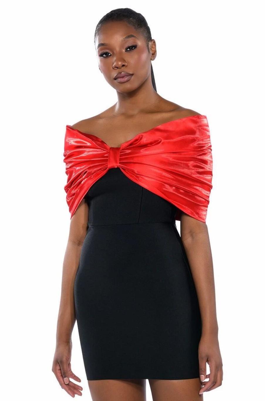 Mini Dresses * | Zuri Statement Bow Bandage Mini Dress Black Red