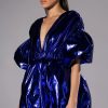 Party Dresses * | Superstar Metallic V Neck Mini Dress Royal Blue