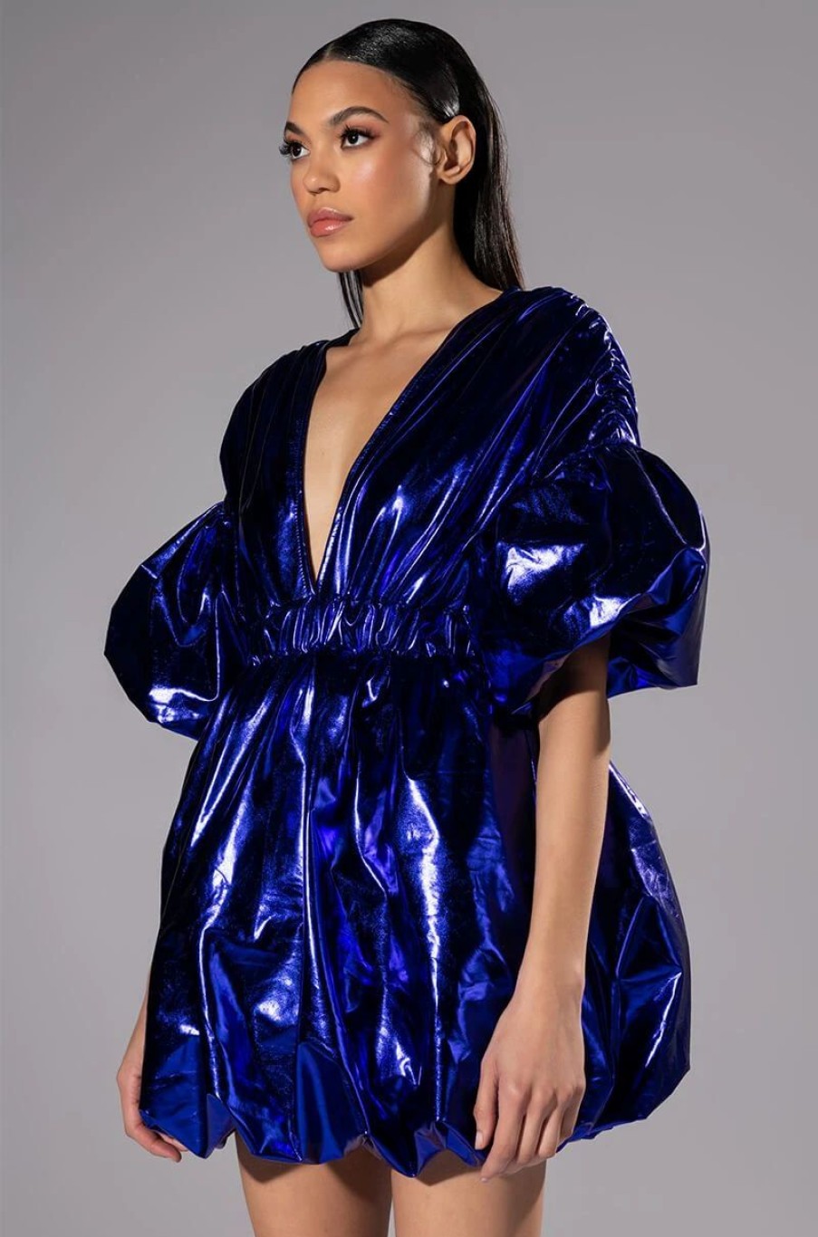 Party Dresses * | Superstar Metallic V Neck Mini Dress Royal Blue