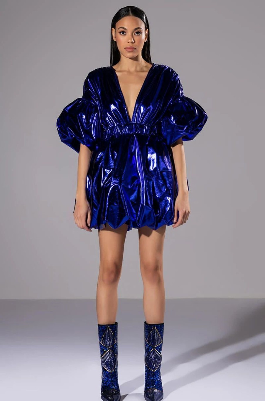 Party Dresses * | Superstar Metallic V Neck Mini Dress Royal Blue