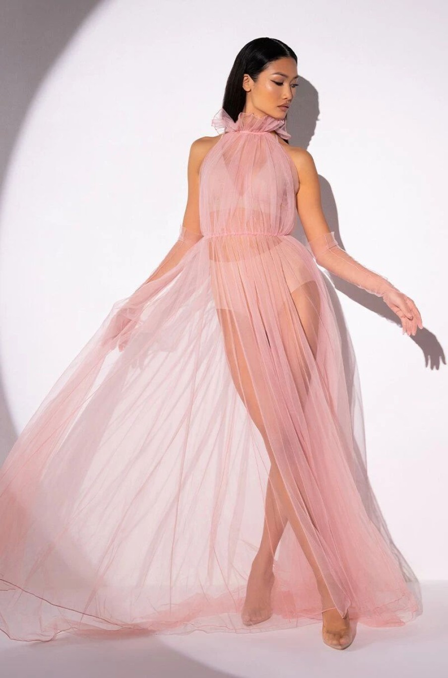 Maxi Dresses * | Happily Ever After Tulle Maxi Dress With Gloves Pink