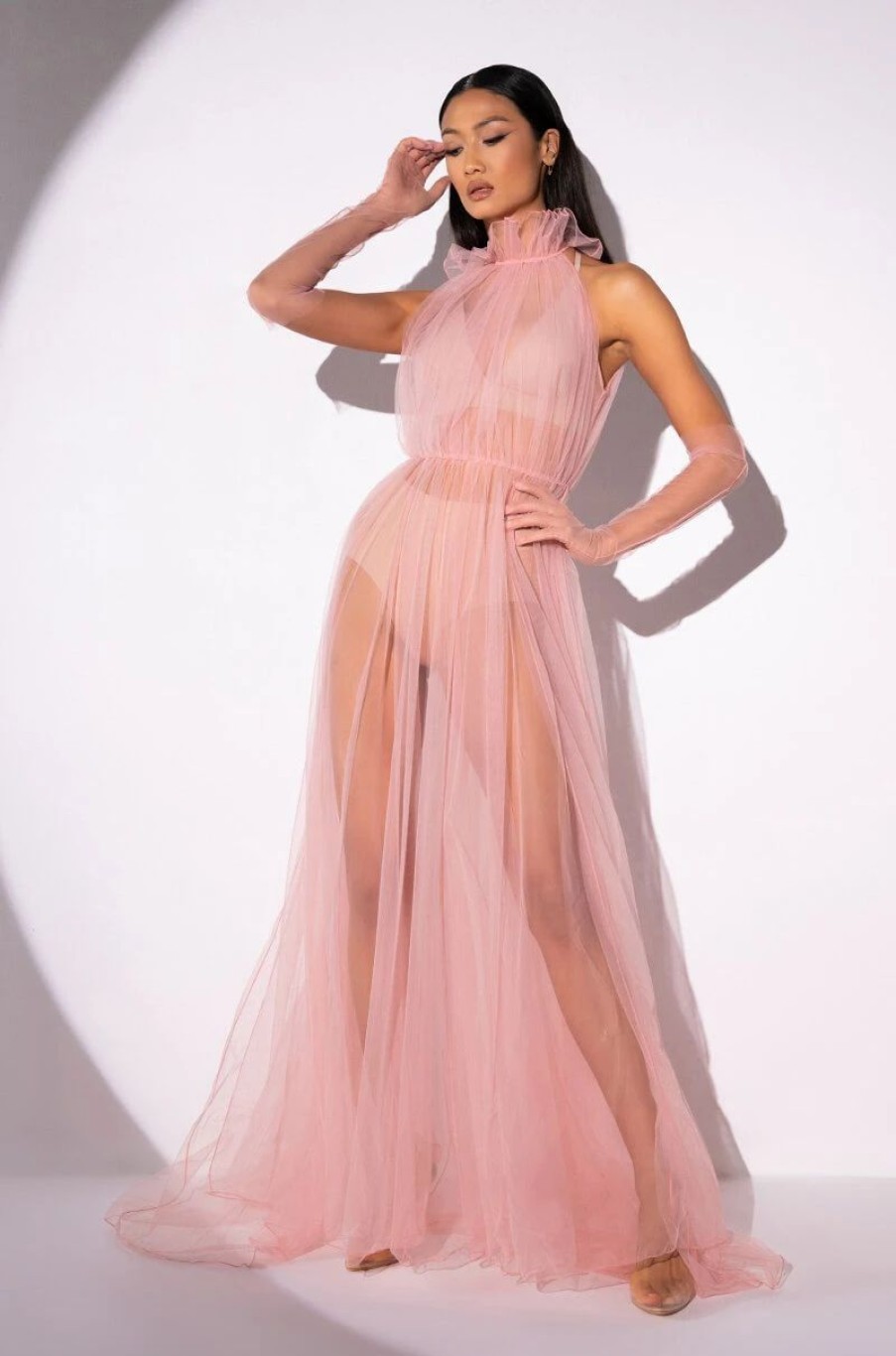 Maxi Dresses * | Happily Ever After Tulle Maxi Dress With Gloves Pink