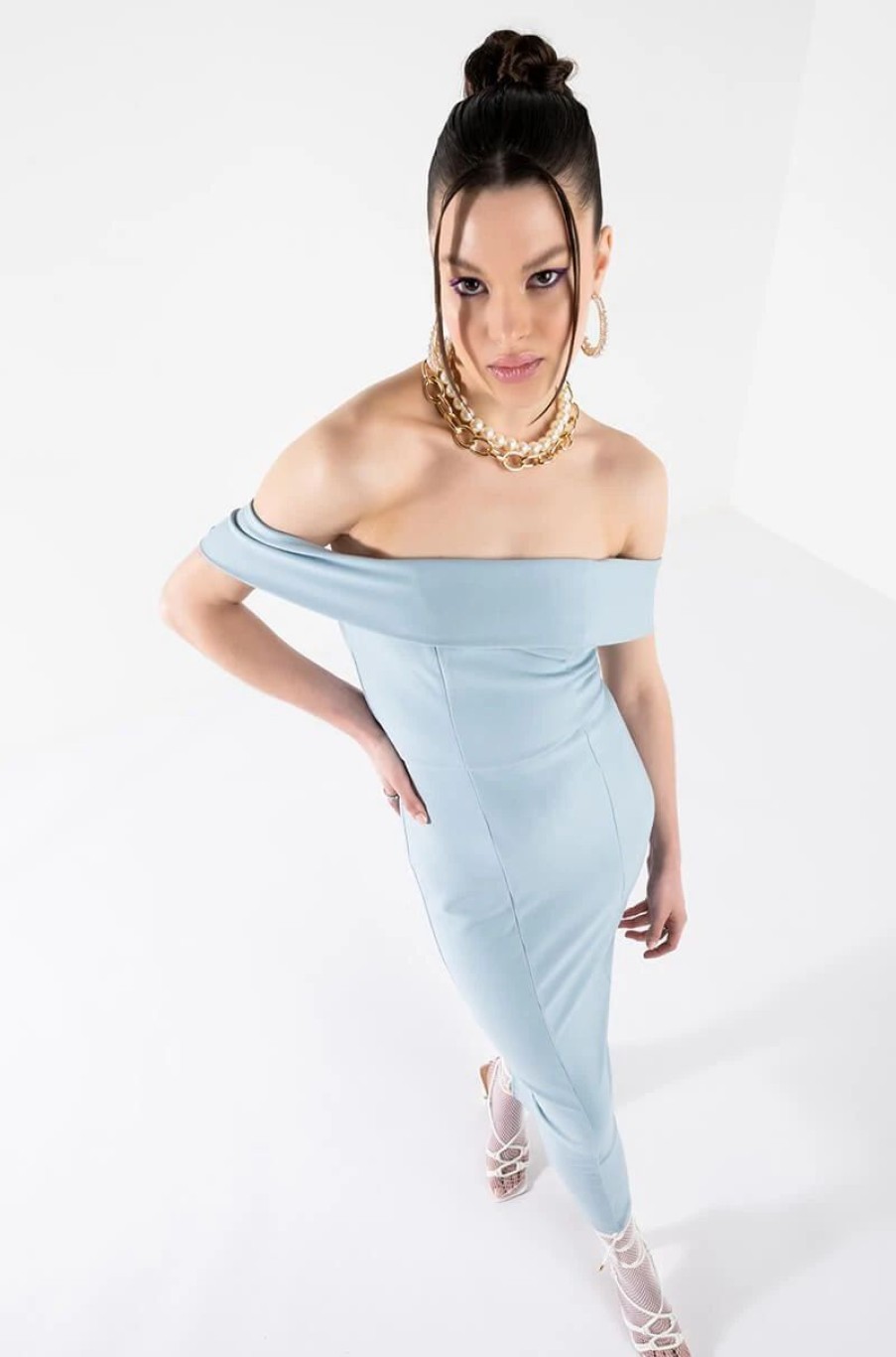 Maxi Dresses * | Serious Vibes Maxi Fitted Dress Light Blue