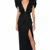 Maxi Dresses * | Gaga At The Oscars Puff Sleeve Maxi Dress Black