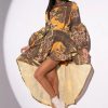 Mini Dresses * | Scarf Print High Low Long Sleeve Mini Dress Mustard