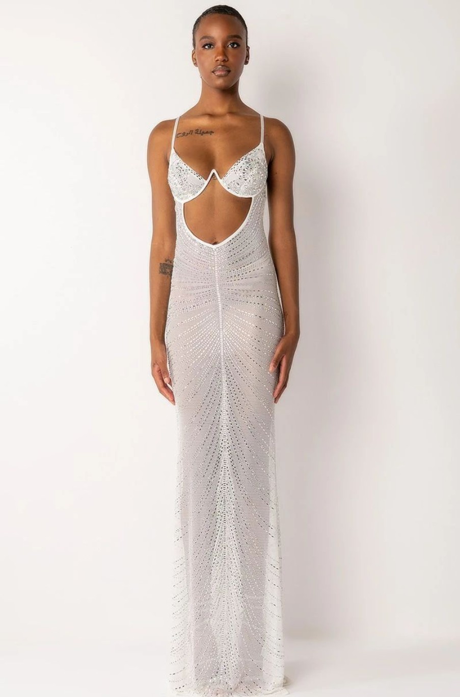 Sexy Dresses * | Luxx Is All I Know Rhinestone Mesh Maxi Dress White