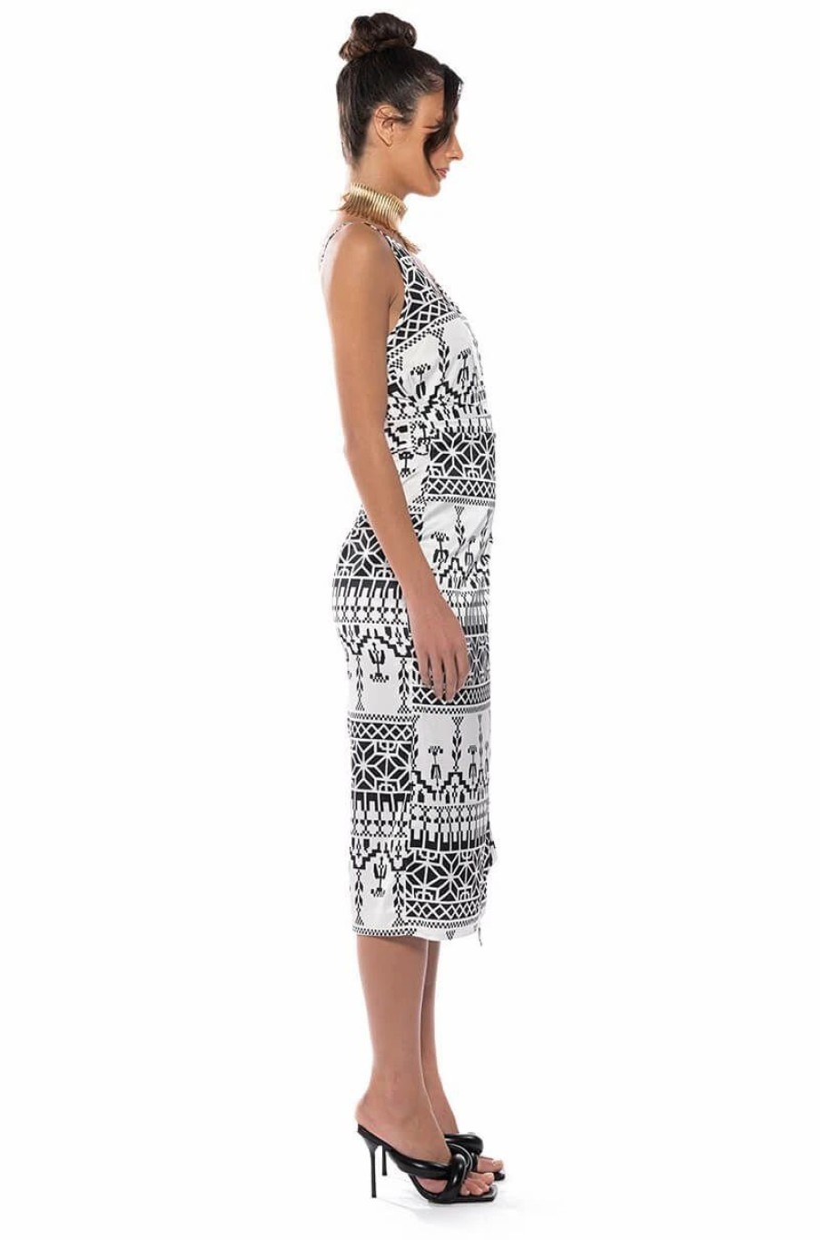 Sexy Dresses * | Lucy Satin Print Midi Dress Black White