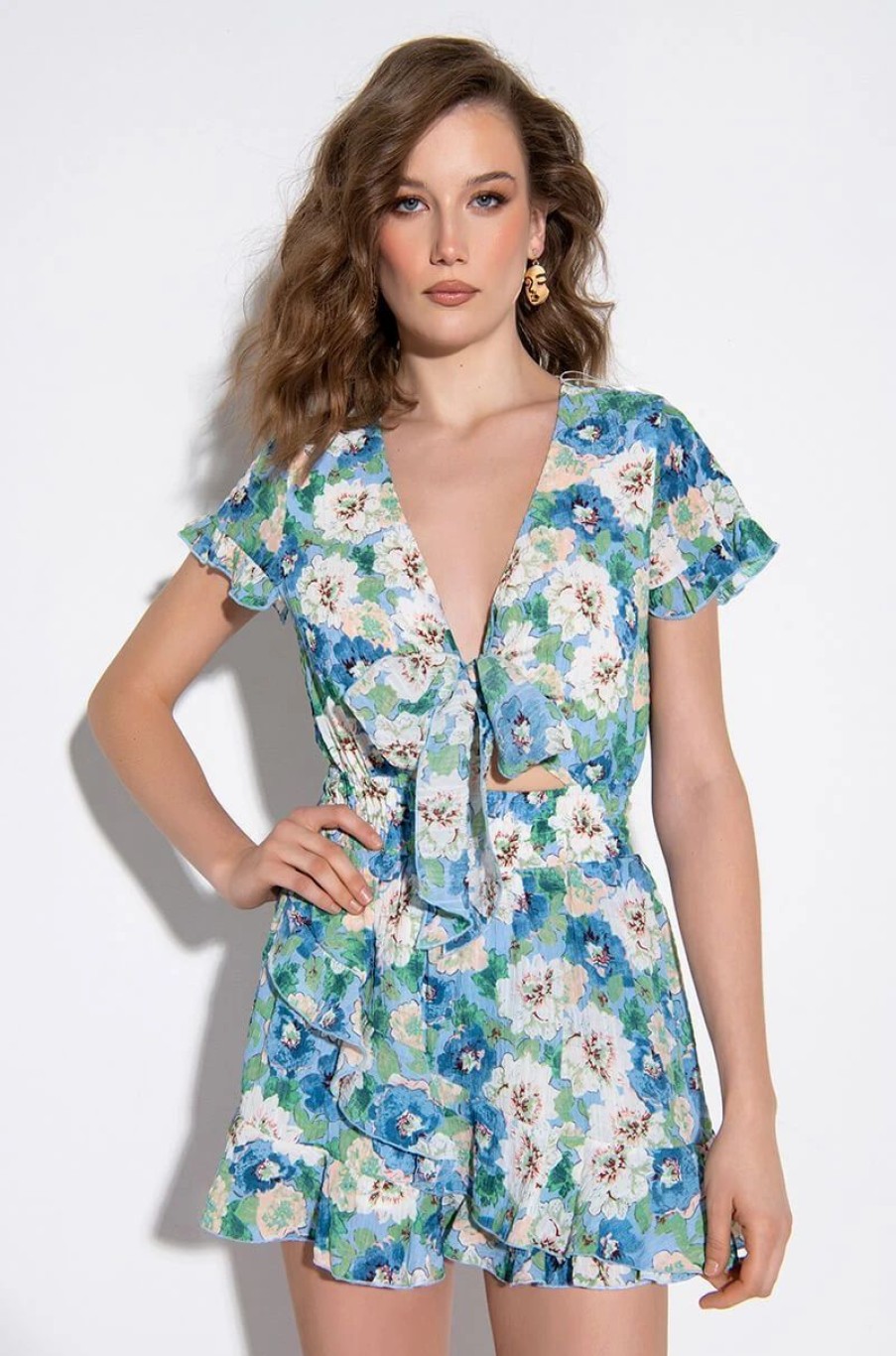 Mini Dresses * | That Girl Floral Romper Blue Multi