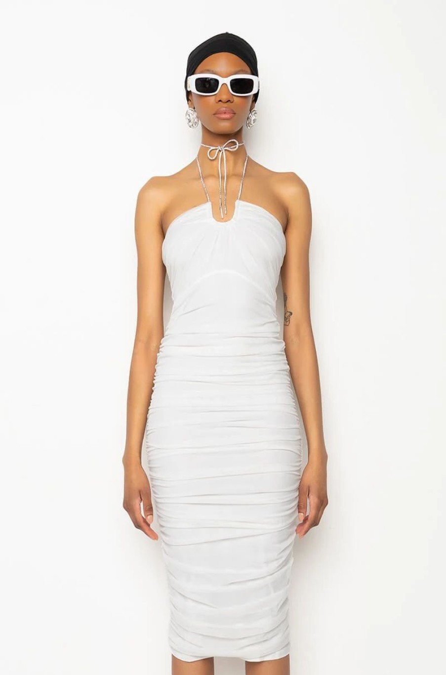 Sexy Dresses * | Save Me Midi Ruched Halter Top Dress White