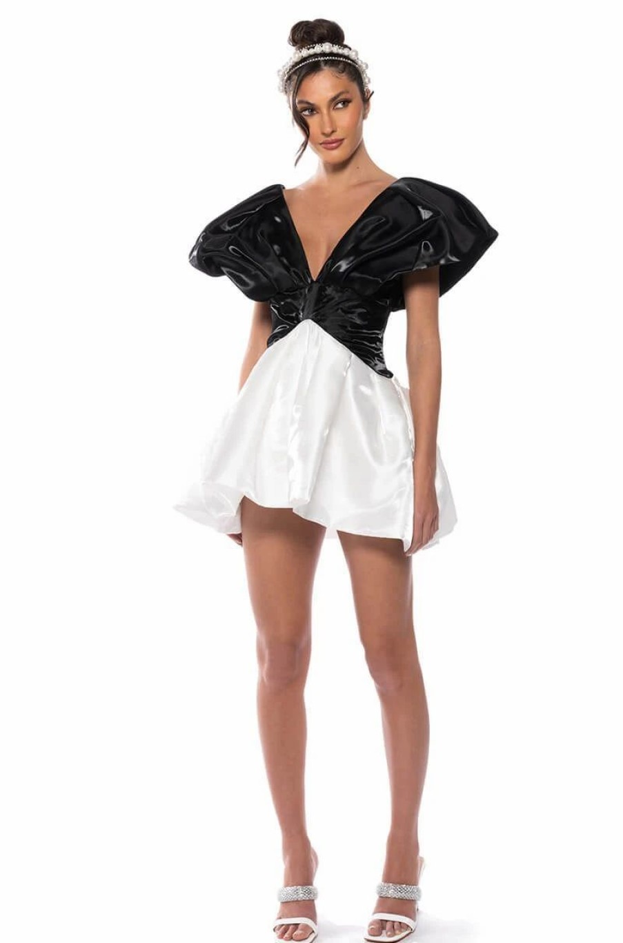 Sexy Dresses * | Grace Puff Sleeve Mini Dress Black White