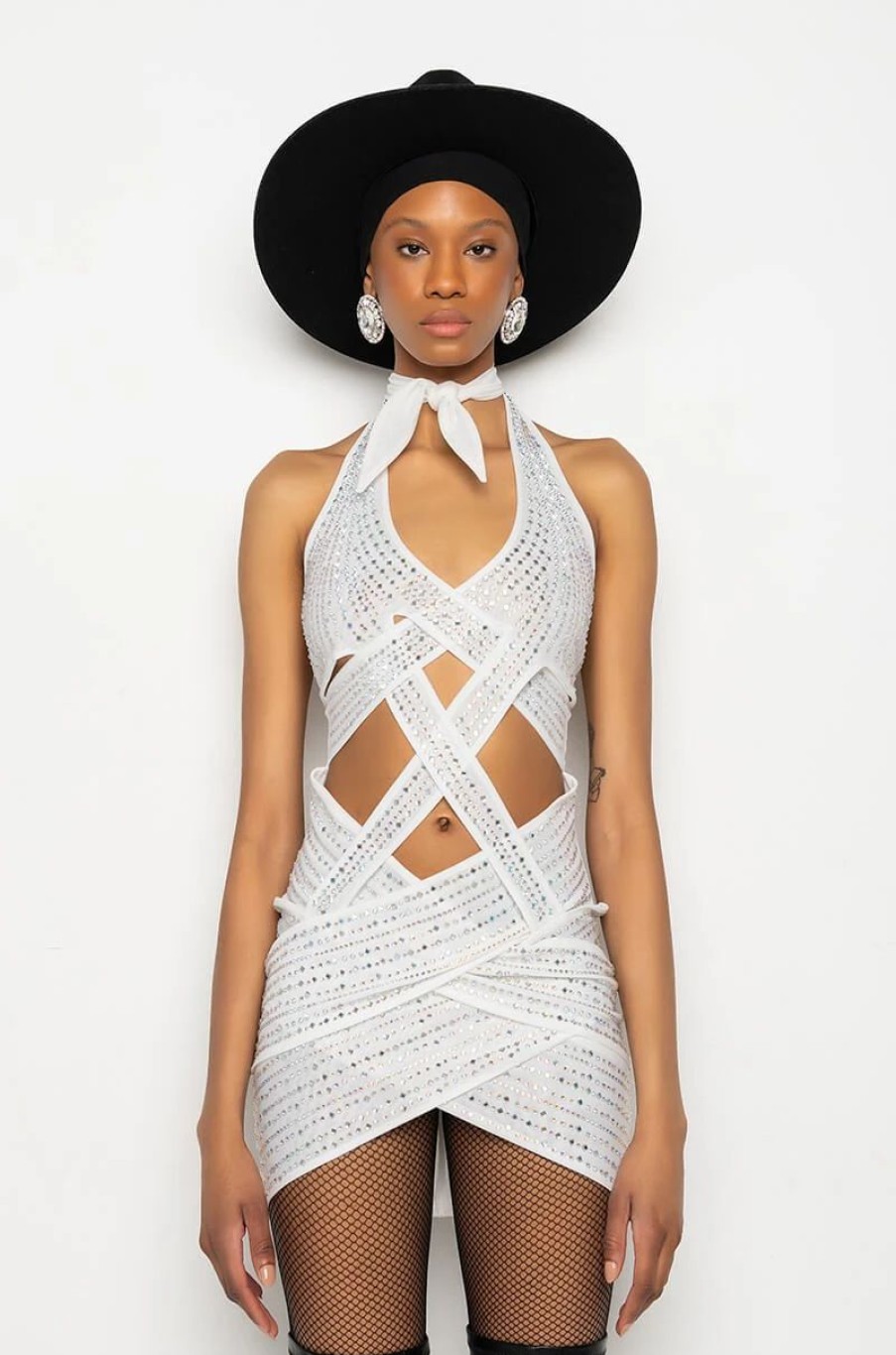 Sexy Dresses * | All Wrapped Up Rhinestone Mini Dress White