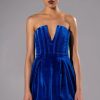 Sexy Dresses * | Lavinia Velvet Deep V Corset Mini Dress Blue