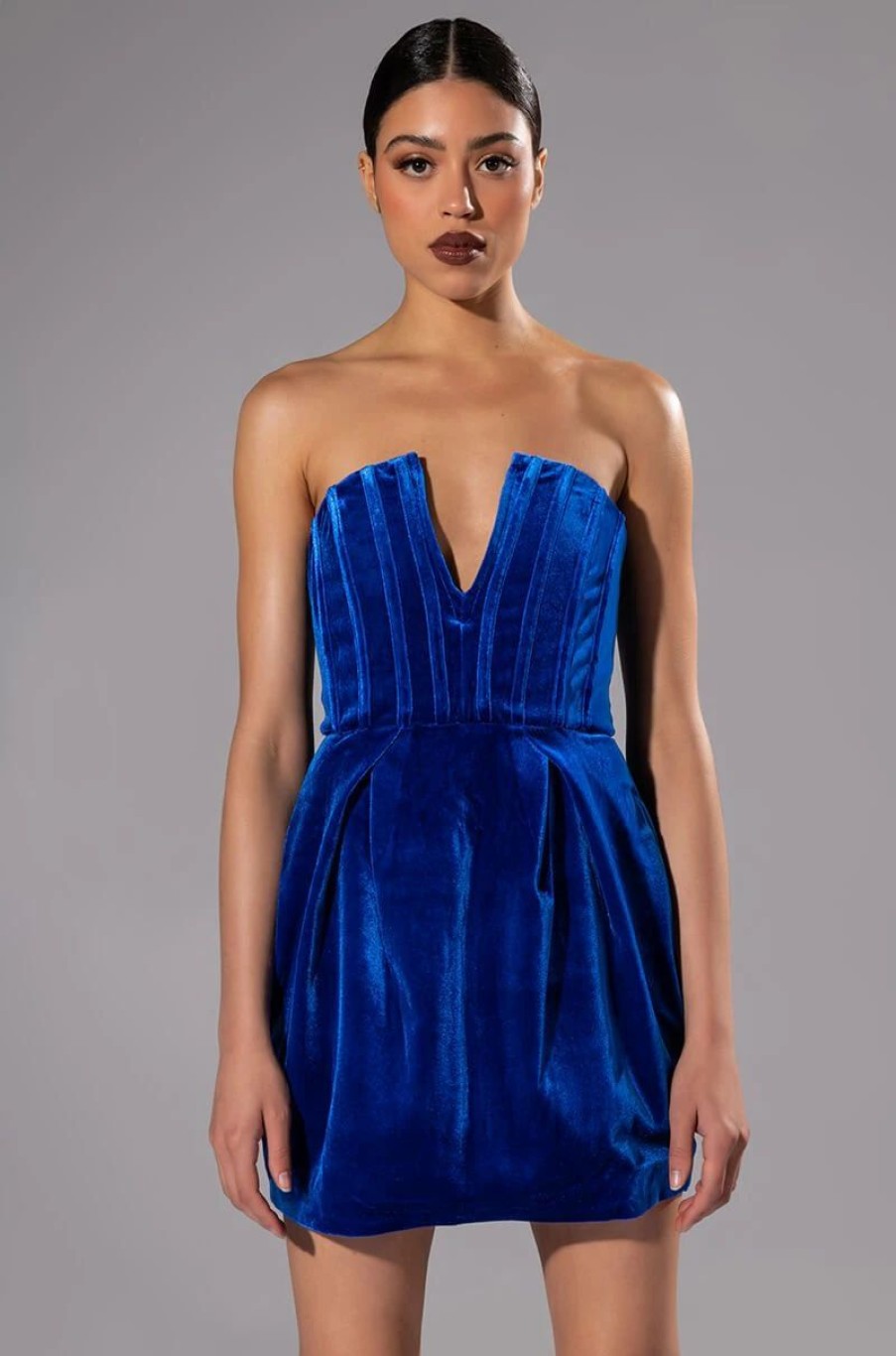 Sexy Dresses * | Lavinia Velvet Deep V Corset Mini Dress Blue