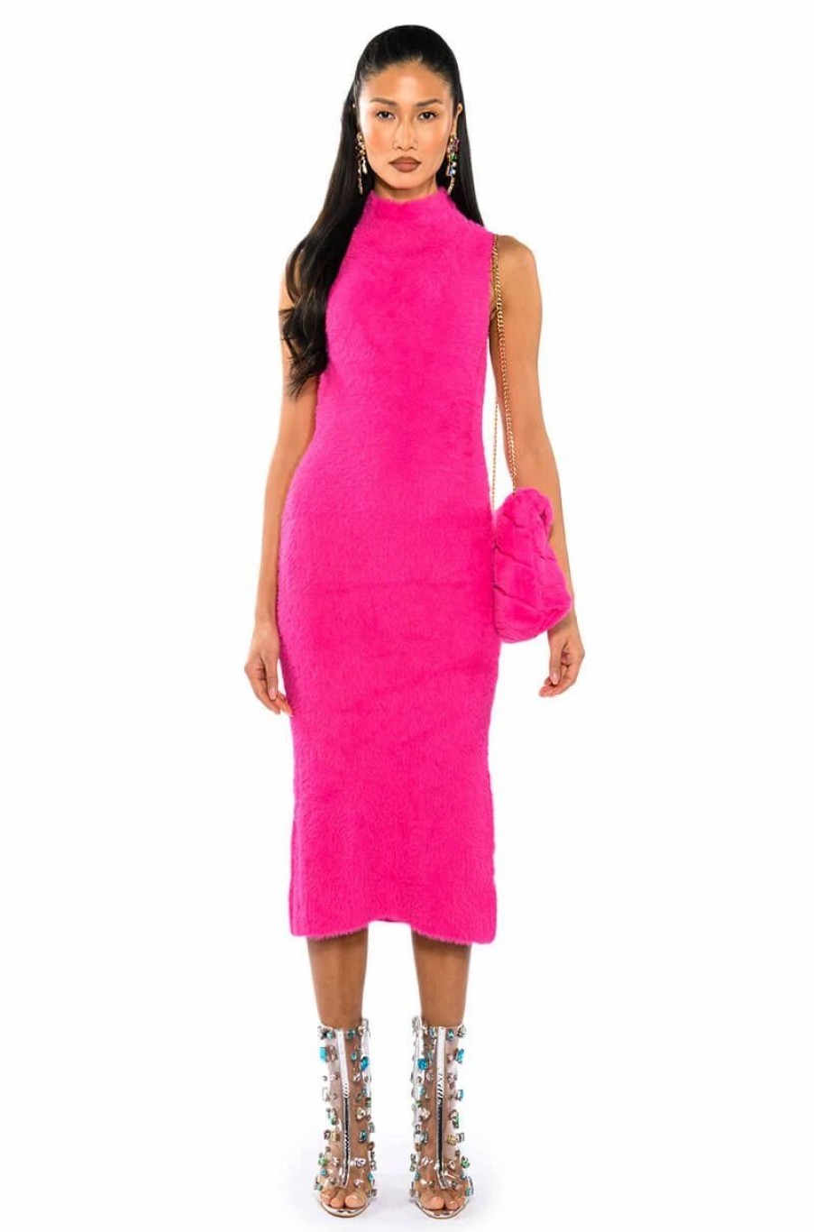 Sexy Dresses * | Ellory Textured Knit Maxi Dress Fuchsia