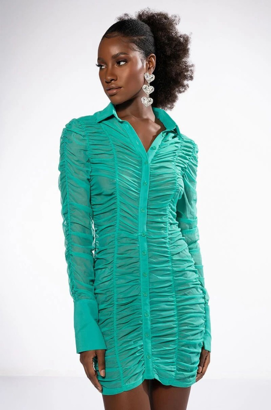 Mini Dresses * | Limelight Textured Long Sleeve Dress Green