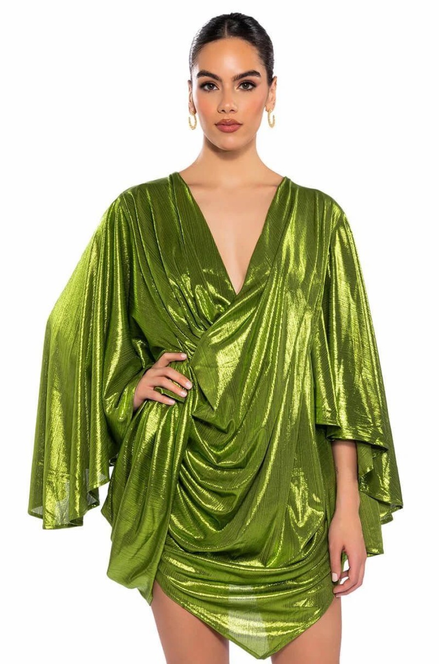 Sexy Dresses * | Fantasy Draped Metallic Mini Dress Green