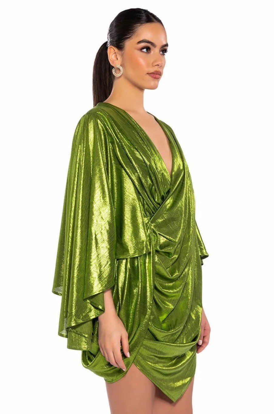 Sexy Dresses * | Fantasy Draped Metallic Mini Dress Green